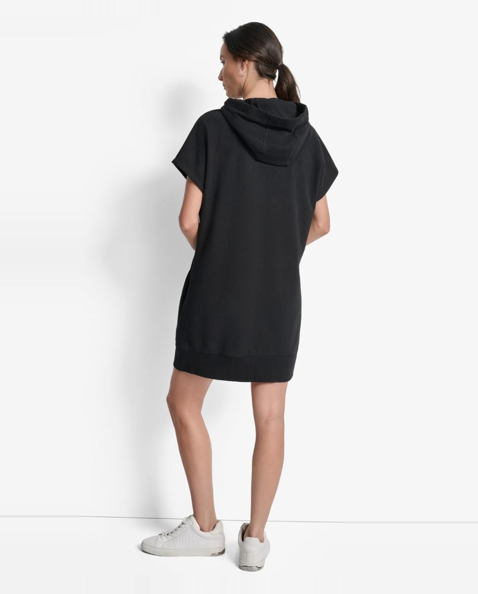 Vestido Tipo Sweatshirt com Capuz Ajustável Preto-2