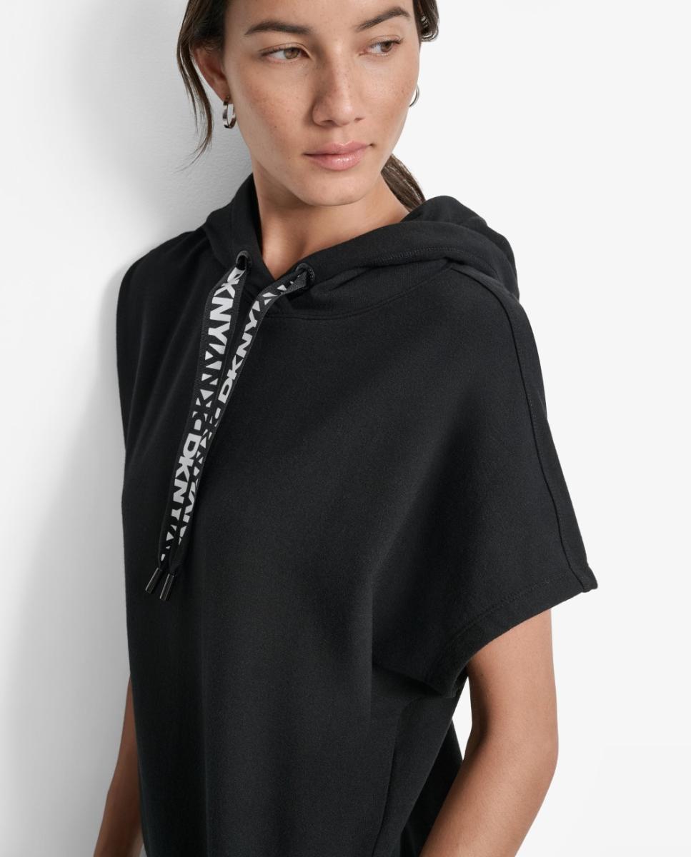Vestido Tipo Sweatshirt com Capuz Ajustável Preto-3