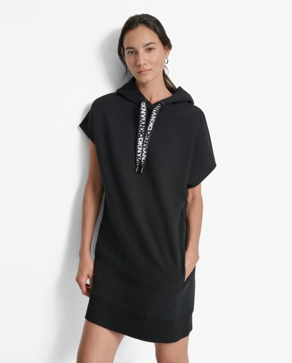 Vestido Tipo Sweatshirt com Capuz Ajustável Preto-4