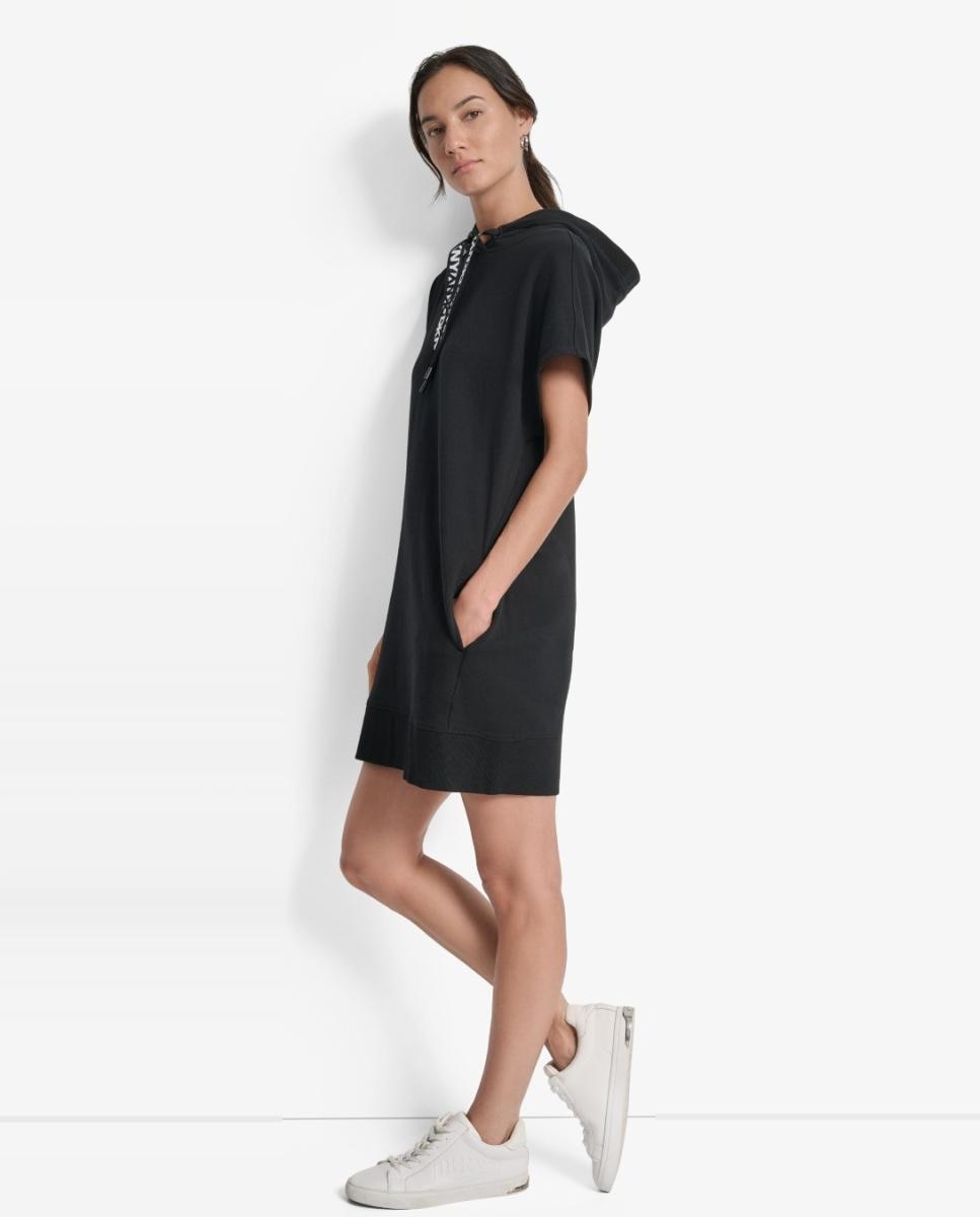 Vestido Tipo Sweatshirt com Capuz Ajustável Preto-5