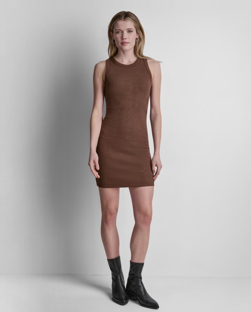 Imagem 0 de Vestido Curto de Malha sem Mangas e com Decote Redondo