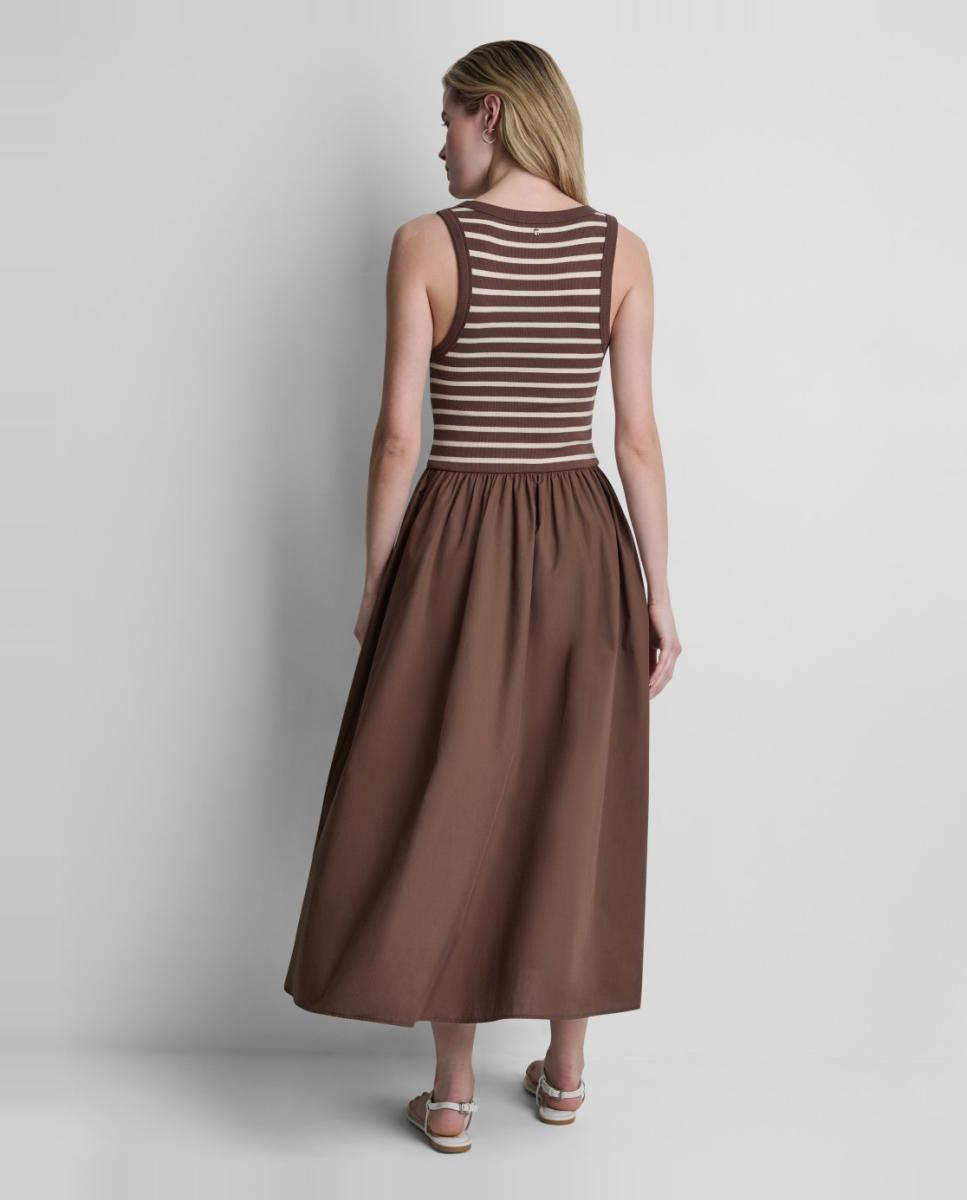 Vestido Midi com Corpo de Malha e Saia de Popelina Multicolor-2