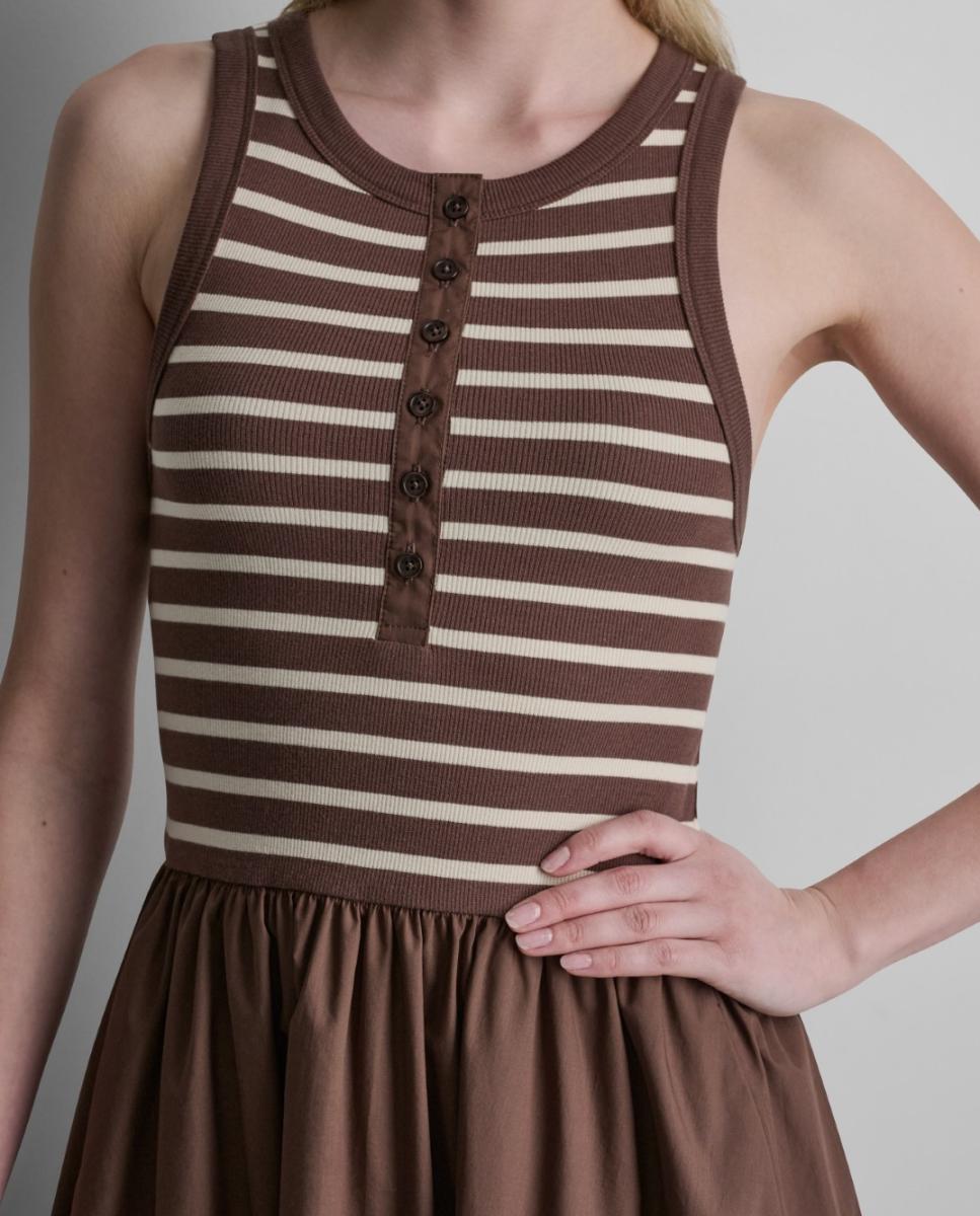 Vestido Midi com Corpo de Malha e Saia de Popelina Multicolor-3