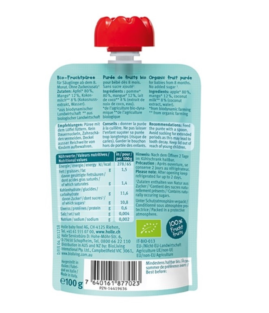 Smoothie Pure Fruit de Maçã, Manga e Côco 100g Holle 2