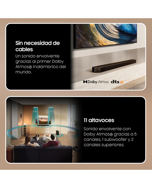 Barra de sonido Samsung 2024 HW-Q800D, 5.1.2, Dolby Atmos y DTS:X, 360W, Subwoofer inalámbrico, Wi-Fi, Compatible con Asistentes de voz (Reacondicionado Grado C) - Negro Negro-4