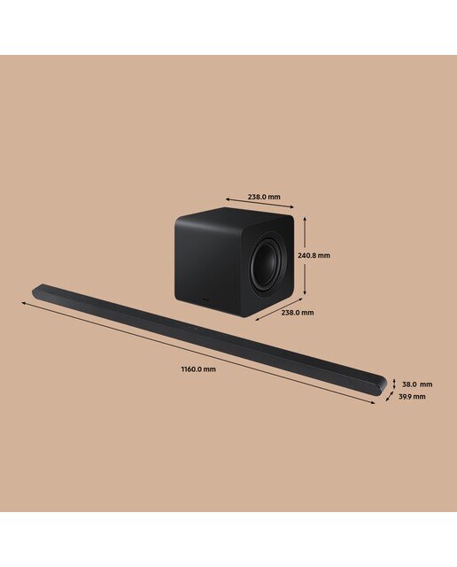 Barra de sonido UltraSlim Samsung 2024 HW-S800D, 3.1.2, Dolby Atmos, DTS: X, 330W, Subwoofer inalámbrico SLIM, Wi-Fi, Compatible con Asistentes de voz (Reacondicionado Grado D) - Negro Negro-2