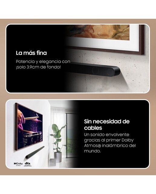 Barra de sonido UltraSlim Samsung 2024 HW-S800D, 3.1.2, Dolby Atmos, DTS: X, 330W, Subwoofer inalámbrico SLIM, Wi-Fi, Compatible con Asistentes de voz (Reacondicionado Grado D) - Negro Negro-3