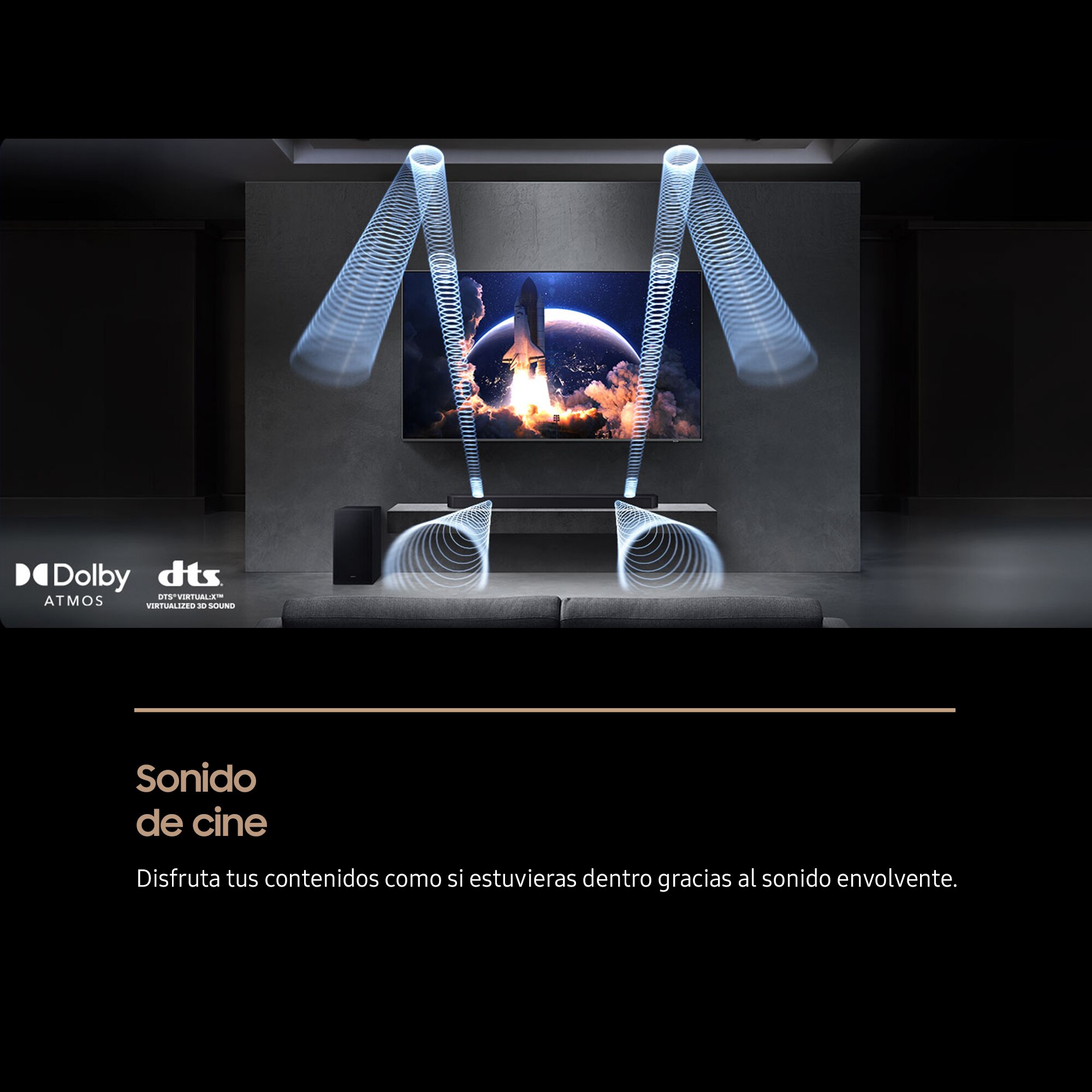 Barra de sonido Samsung 2025 HW-Q600F, Dolby Atmos y DTS: X, Q-Symphony, 3.1.2 con 9 altavoces, 380W, Subwoofer inalámbrico 6,5" 160W (Reacondicionado Grado D) - Negro titanium Negro titanium-3