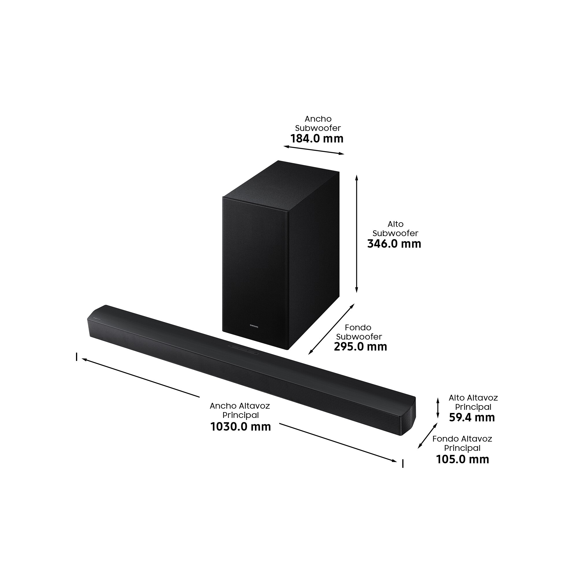 Barra de sonido Samsung HW-B650F, Dolby 5.1 y DTS Virtual:X, 5.1 con 4 altavoces, Q-Symphony, 370W, Subwoofer inalámbrico 6.5" 250W (Reacondicionado Grado B) - Negro Negro-2