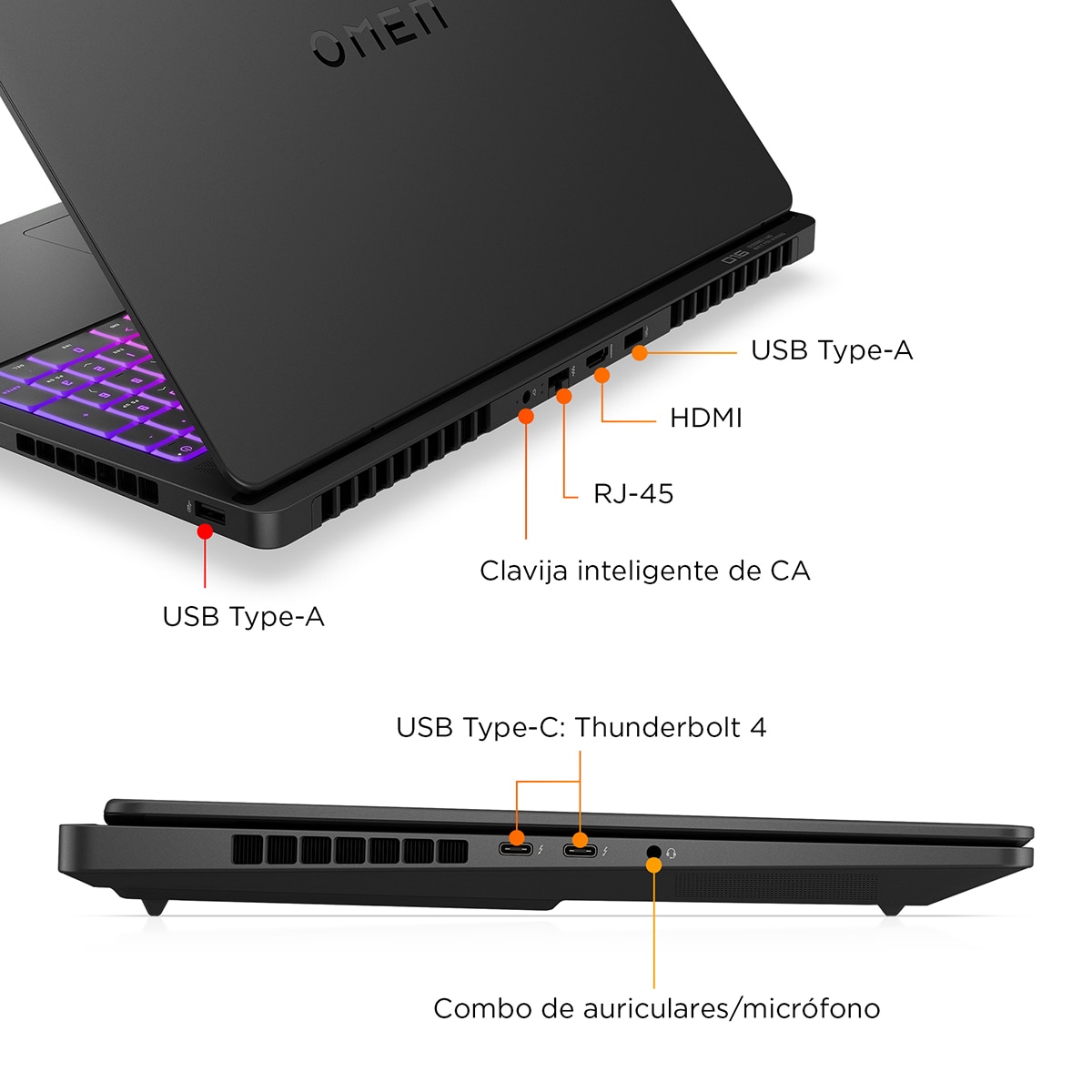 Portátil Gaming HP OMEN MAX 16-ah0009ns, Intel Core Ultra 9 275HX, 32GB, 1TB SSD, Nvidia GeForce RTX 5080 16GB, 16", W11 (Reacondicionado A estrenar) - Negro Negro-5