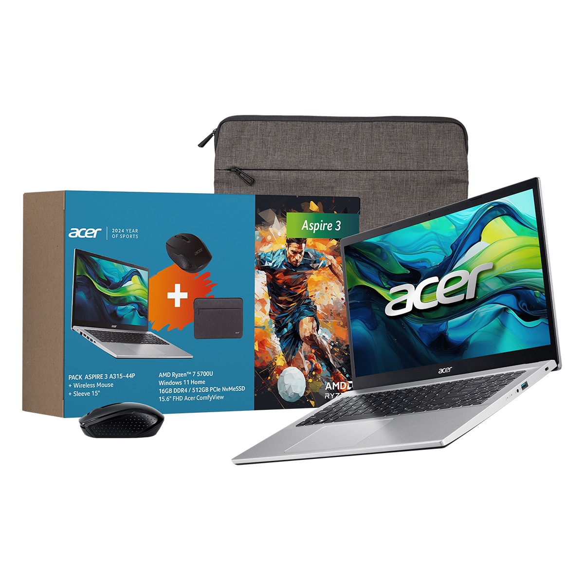 Portátil Acer Aspire 3, Ryzen 7-5700U, 16GB, 512GB SSD, 15.6", W11 (Reacondicionado Grado C) - Plata · El Corte Inglés — oferta en El Corte Inglés