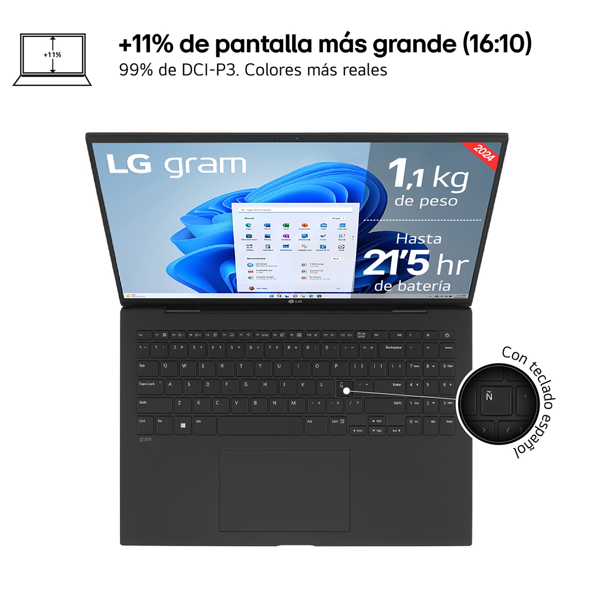 Imagen 2 de Portátil LG gram Pro 16Z90SP, Intel Core Ultra 7 155H, 32GB, 512GB SSD, 16", W11 (Reacondicionado A estrenar) - Negro Negro