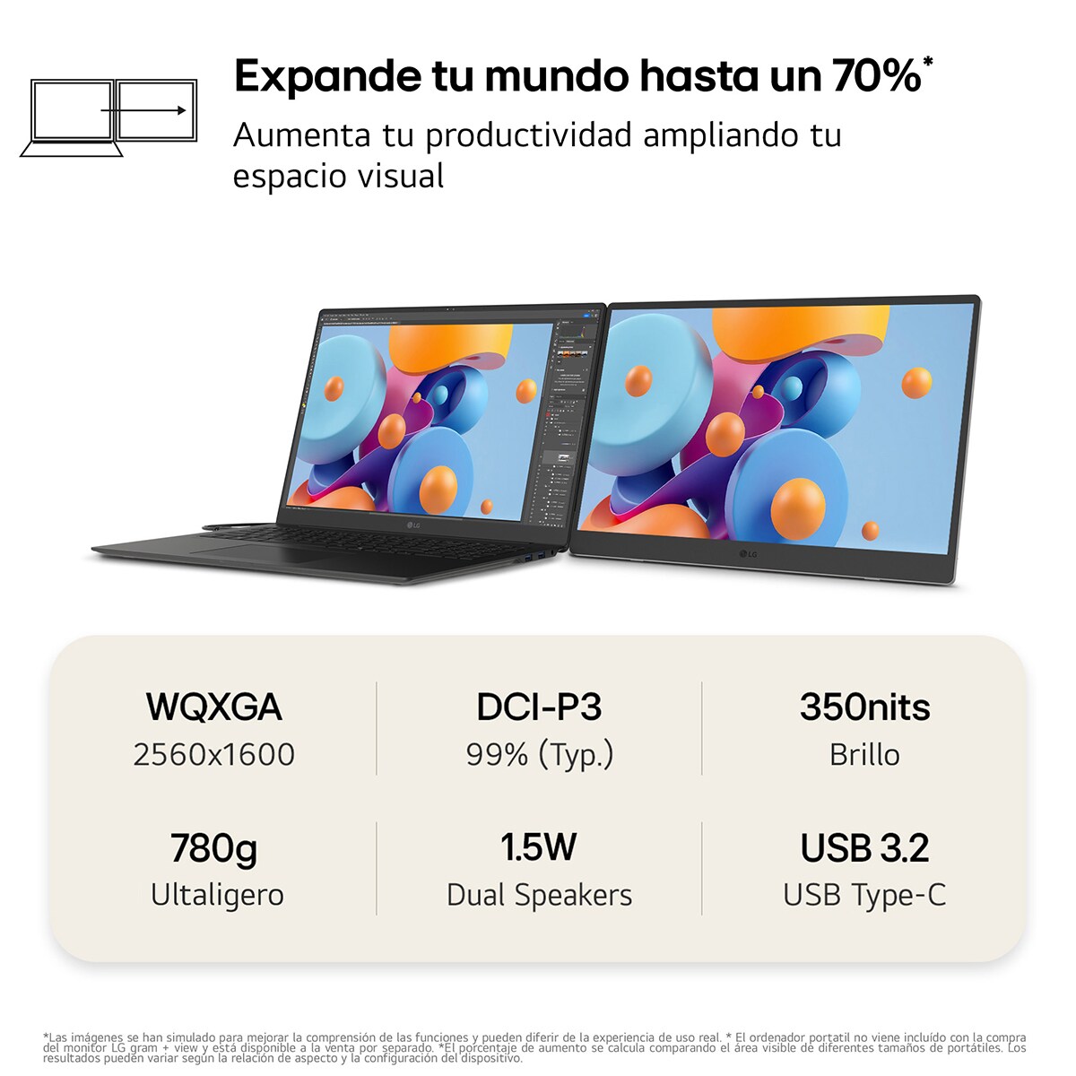 Monitor PC portátil 43cm (17") LG gram +view 17MT70, 60 Hz, WQXGA (Reacondicionado A estrenar) Negro-3