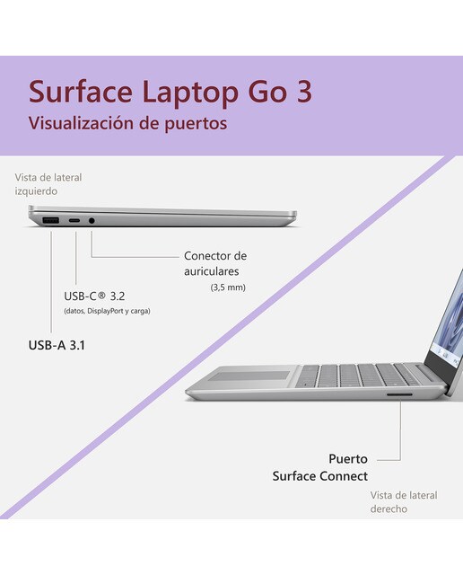 Microsoft Surface Laptop Go 3, i5-1235U, 8GB, 256GB SSD, 12,4", W11 (Reacondicionado A estrenar) - Platino 256 GB + 8 GB RAM Platino-9