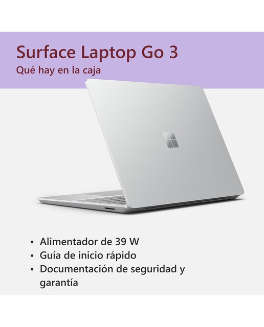 Microsoft Surface Laptop Go 3, i5-1235U, 8GB, 256GB SSD, 12,4", W11 (Reacondicionado A estrenar) - Platino 256 GB + 8 GB RAM Platino-12