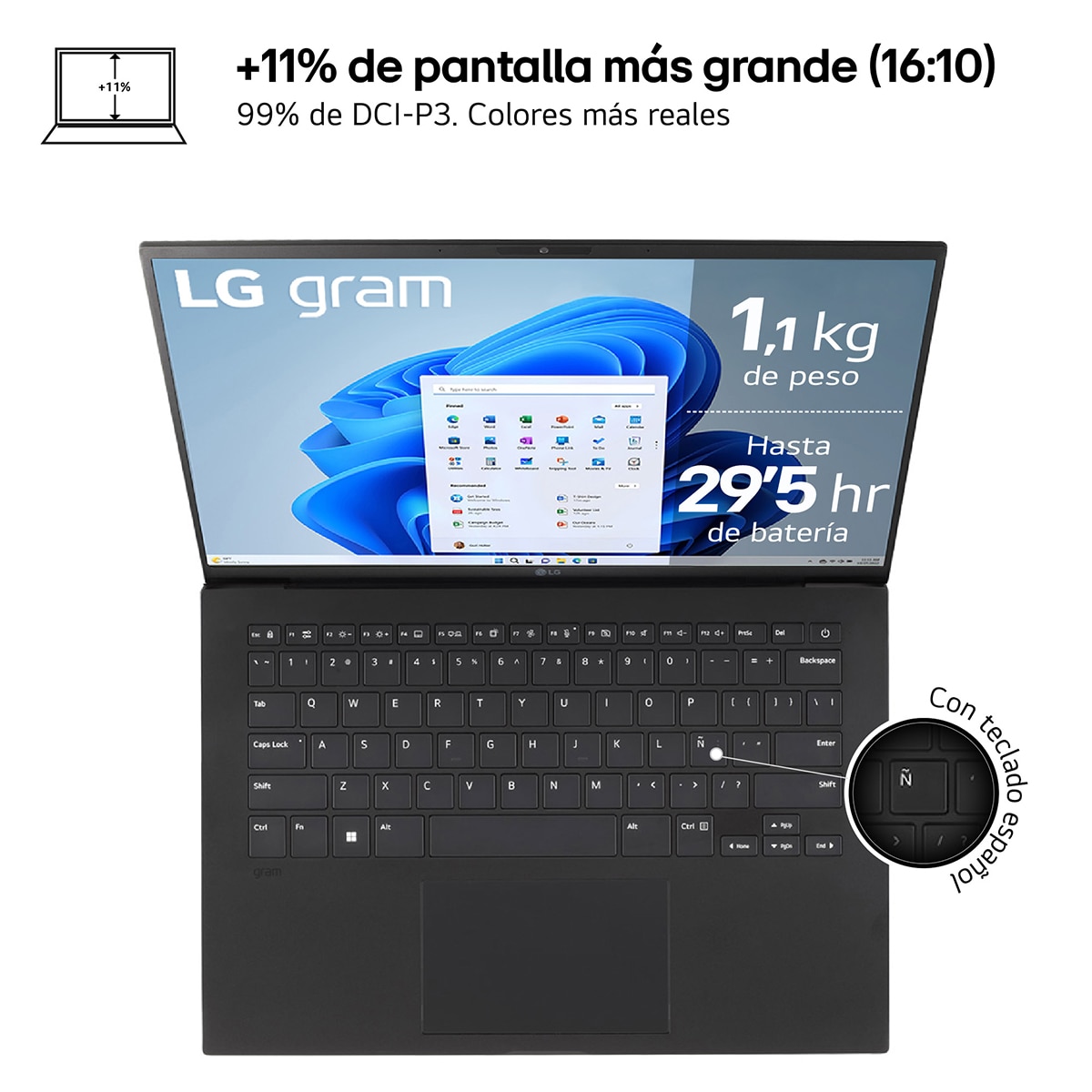 Portátil LG gram 14Z90S-G.AD78B, Intel Core Ultra 7 155H, 32GB, 1TB SSD, 14", W11 (Reacondicionado Grado C) - Negro Negro-2