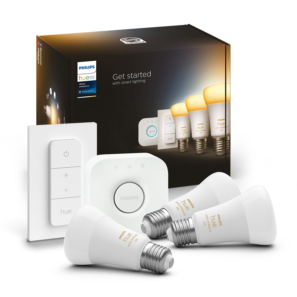 Pack 3 bombillas Philips Hue White Ambiance 10,5W E27 + puente +
