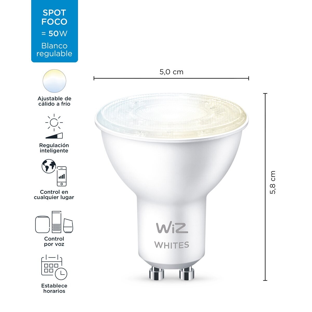 Bombilla inteligente WiZ LED Regulable Blancos 50W GU10 WiFi y Bluetooth (Reacondicionado A estrenar) 2