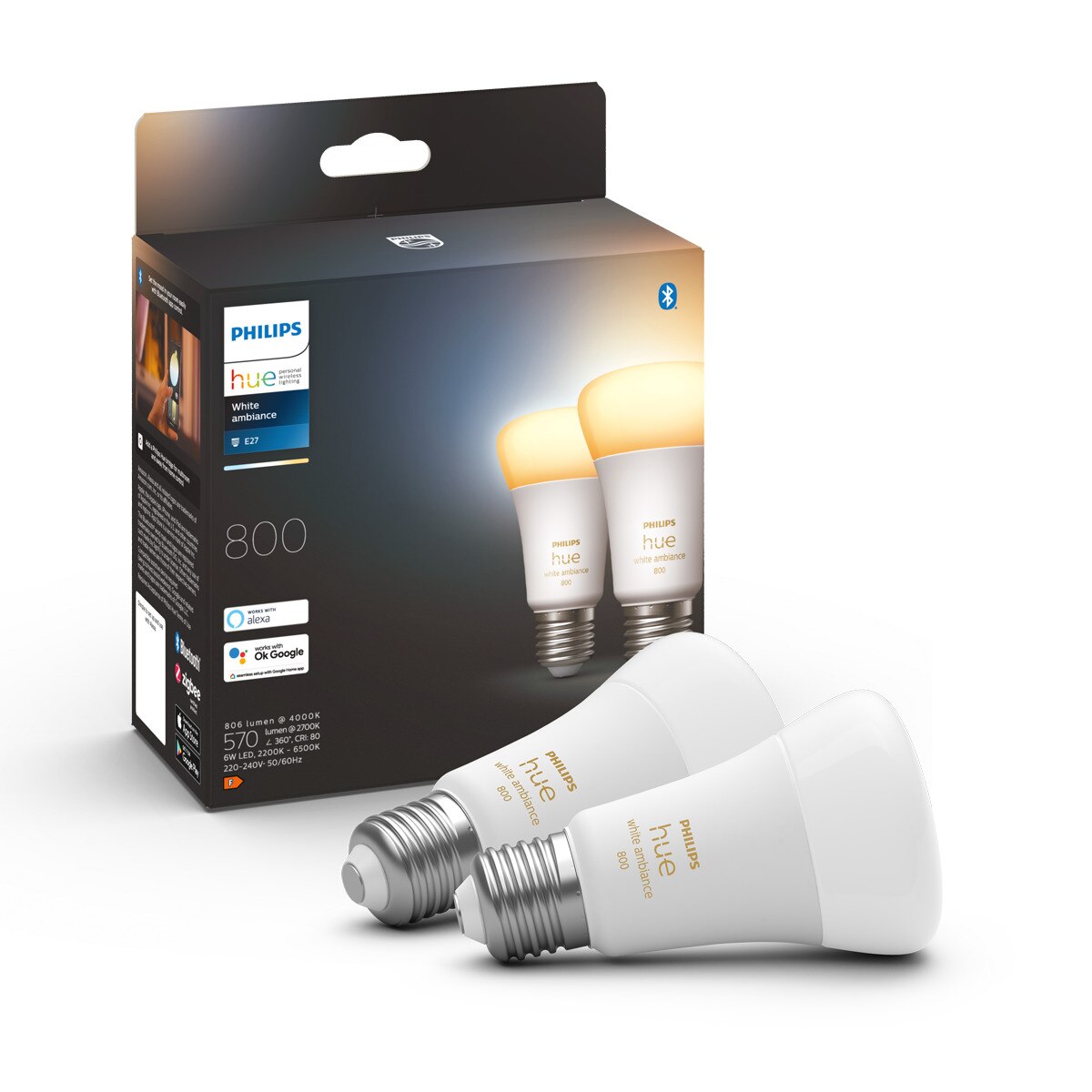 Pack 2 Bombillas Philips HUE White & Ambiance A60 E27
