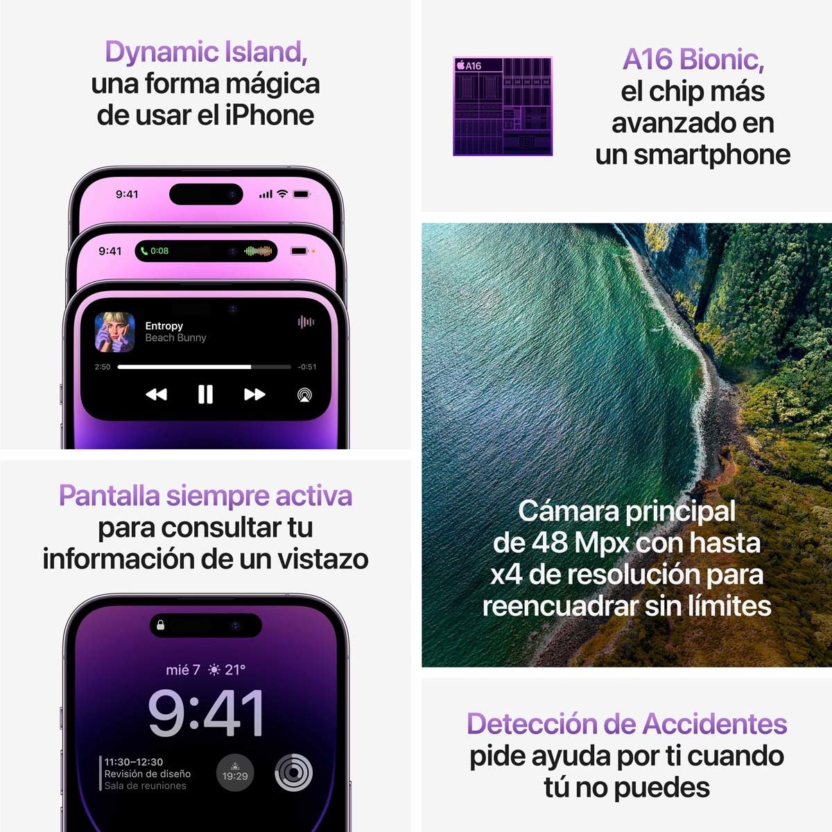 Apple iPhone 14 Pro móvil libre (Reacondicionado A estrenar) Morado oscuro-6