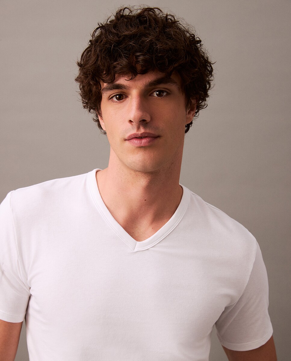 Pack de 3 T-shirts de Manga Curta com Decote em Bico Branco-4