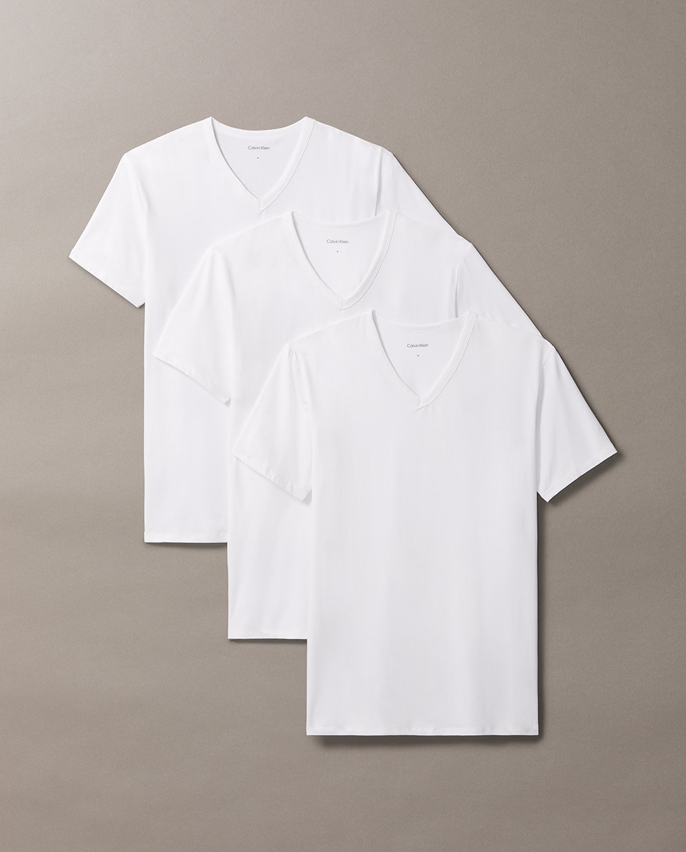 Pack de 3 T-shirts de Manga Curta com Decote em Bico Branco-5