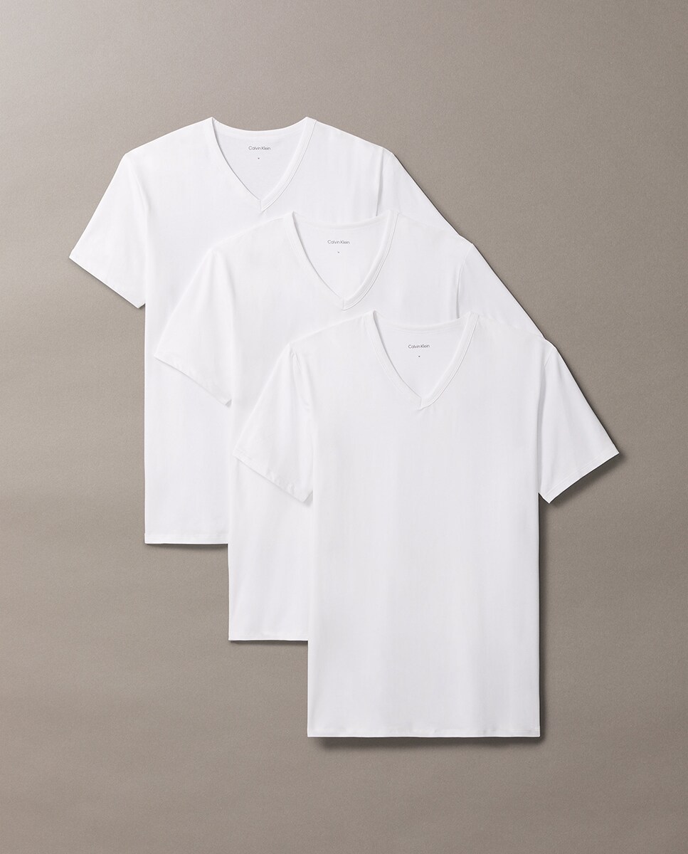 Pack de 3 T-shirts de Manga Curta com Decote em Bico Branco-5