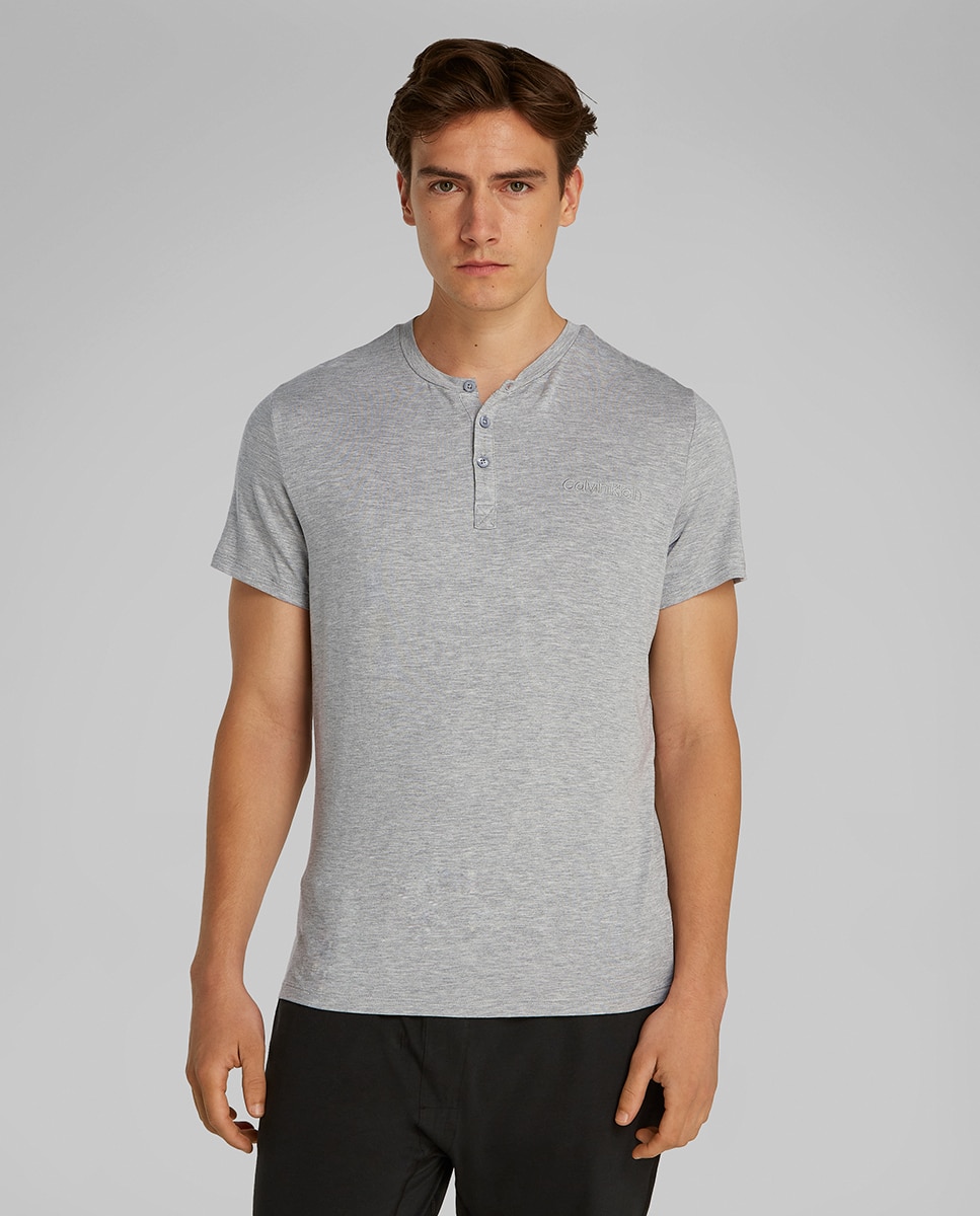 Camiseta de manga corta con cuello panadero - Calvin Klein - Gris Gris-1