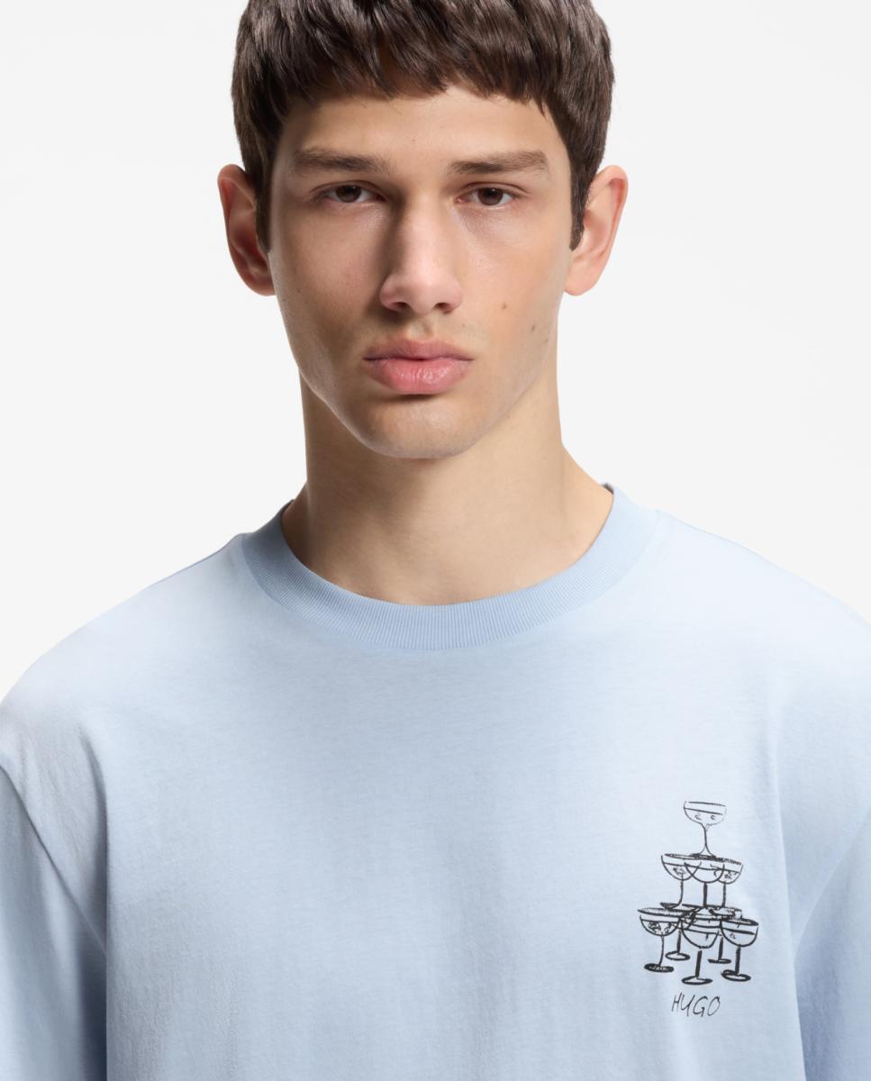 T-shirt de Manga Curta Azul-3