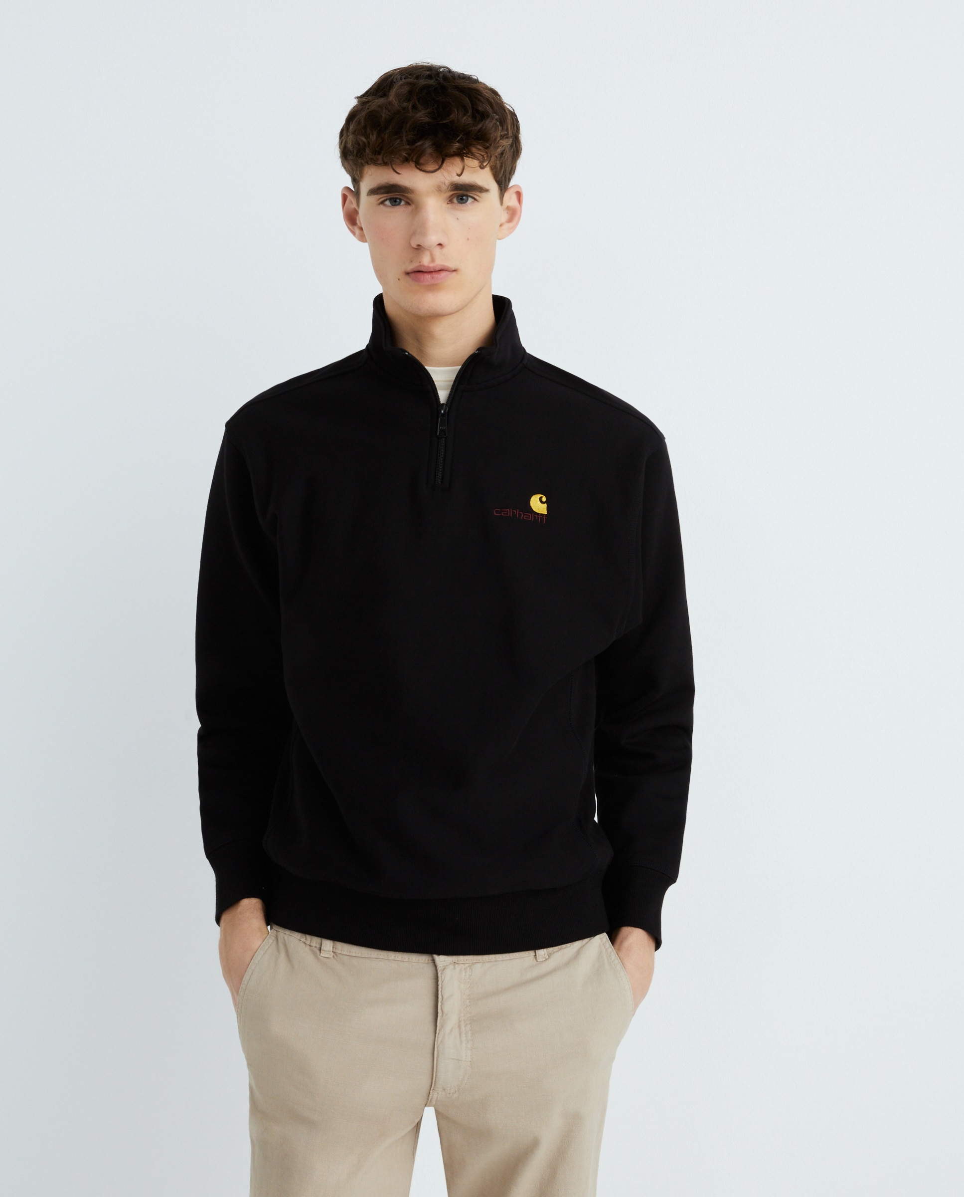 Sweatshirt Relaxed com Meio Fecho de Correr Preto-1