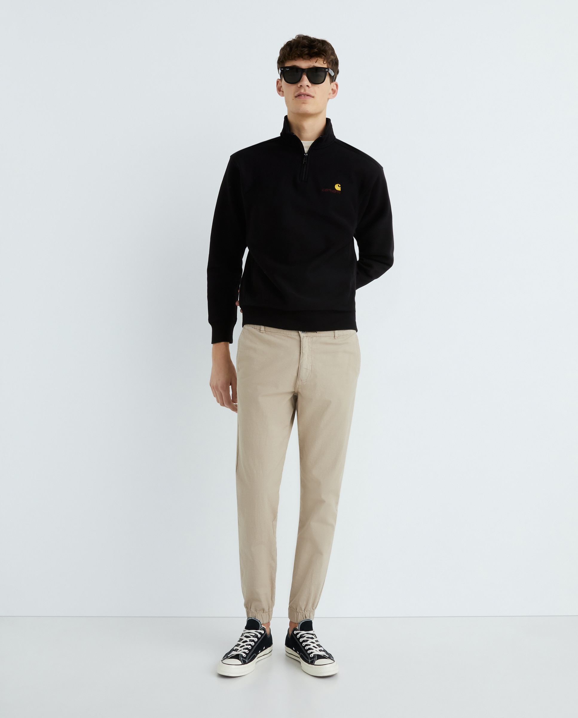 Sweatshirt Relaxed com Meio Fecho de Correr Preto-2