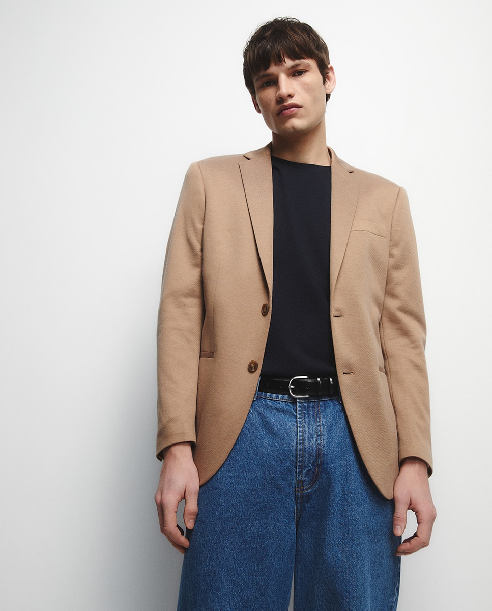 Blazer em Jersey Castanho-claro-3