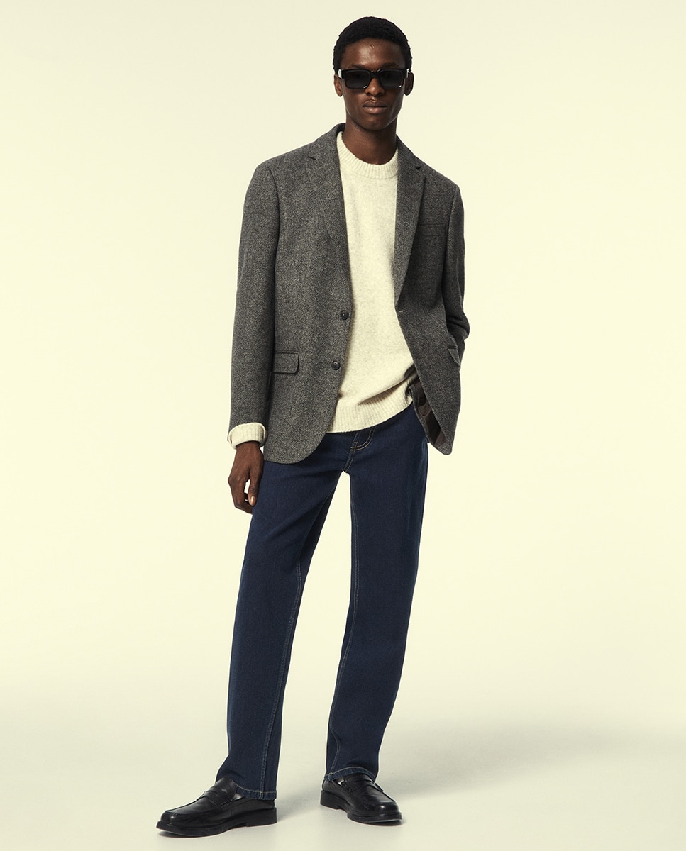 Blazer com Padrão Espinha de Peixe Castanho-2