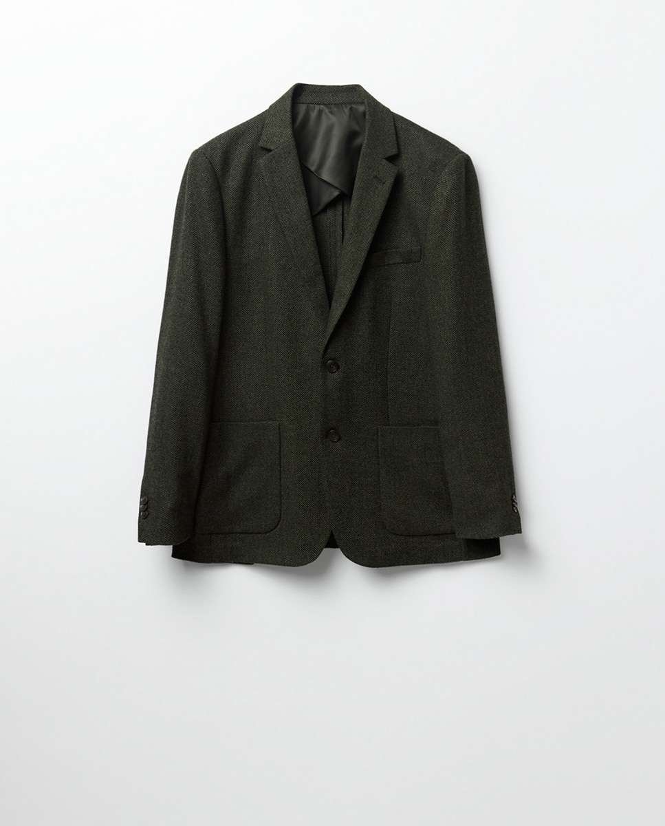 Blazer com Padrão Espinha de Peixe e sem Estrutura 520 Caqui-9