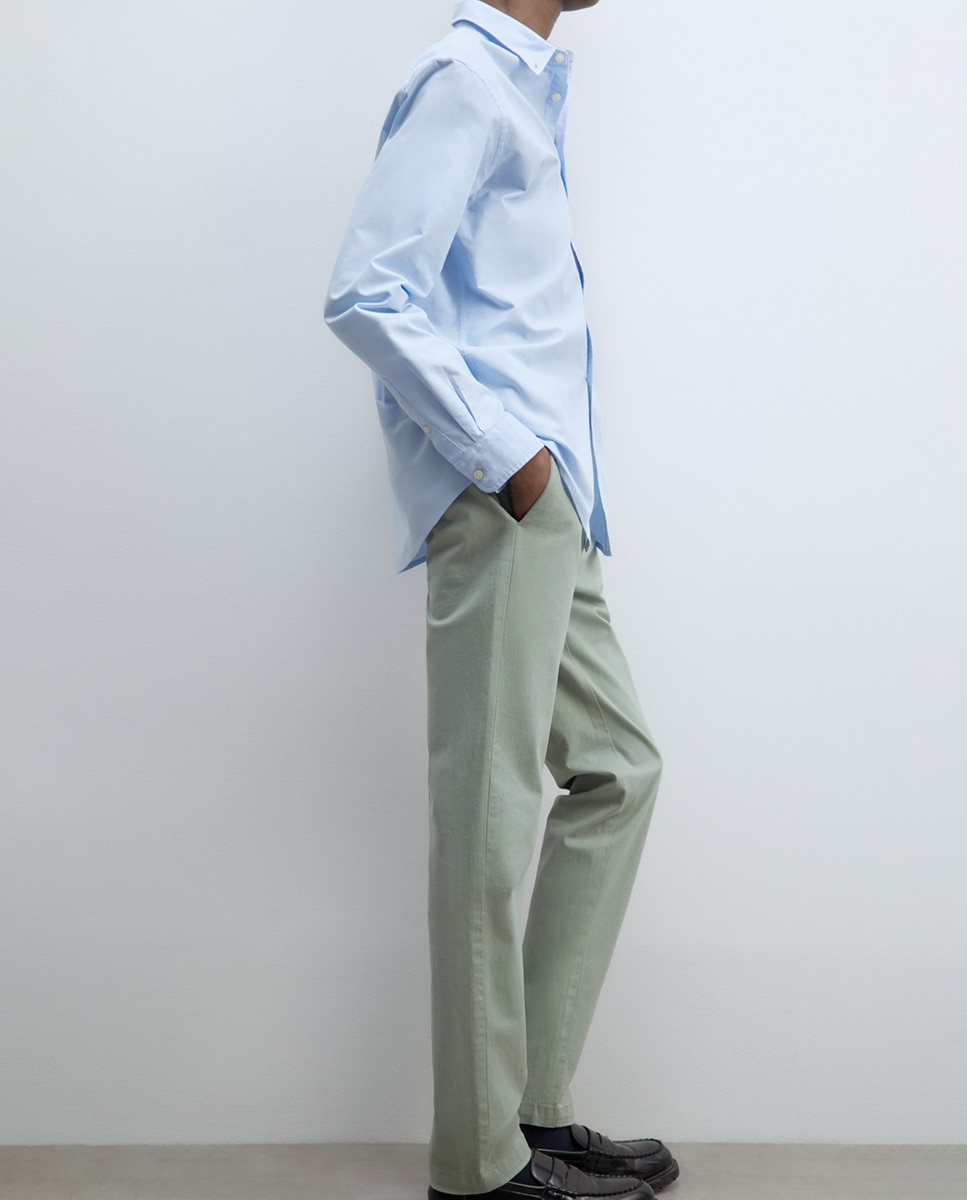 Calças Chino Slim Verde-claro-5