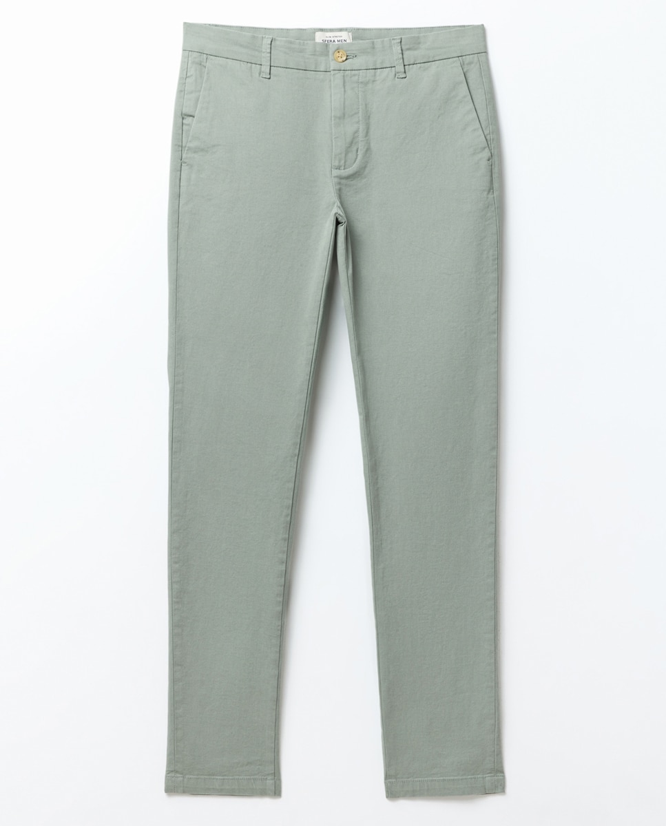 Calças Chino Slim Verde-claro-6