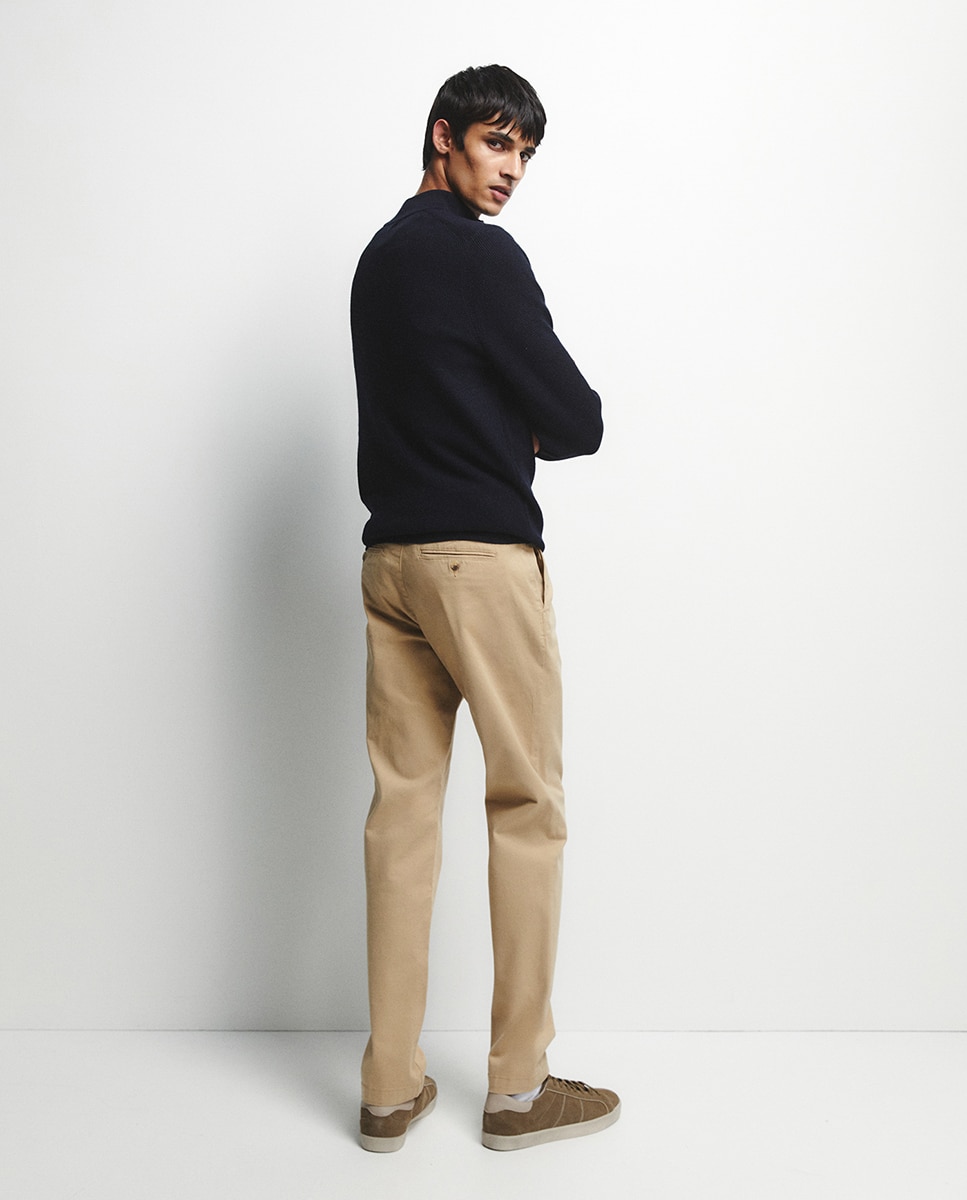 Calças Chino Slim Bege-4