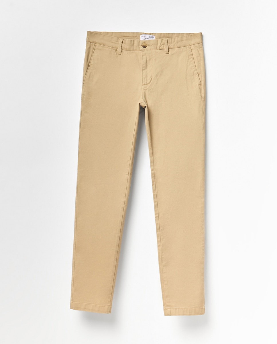 Calças Chino Slim Bege-5