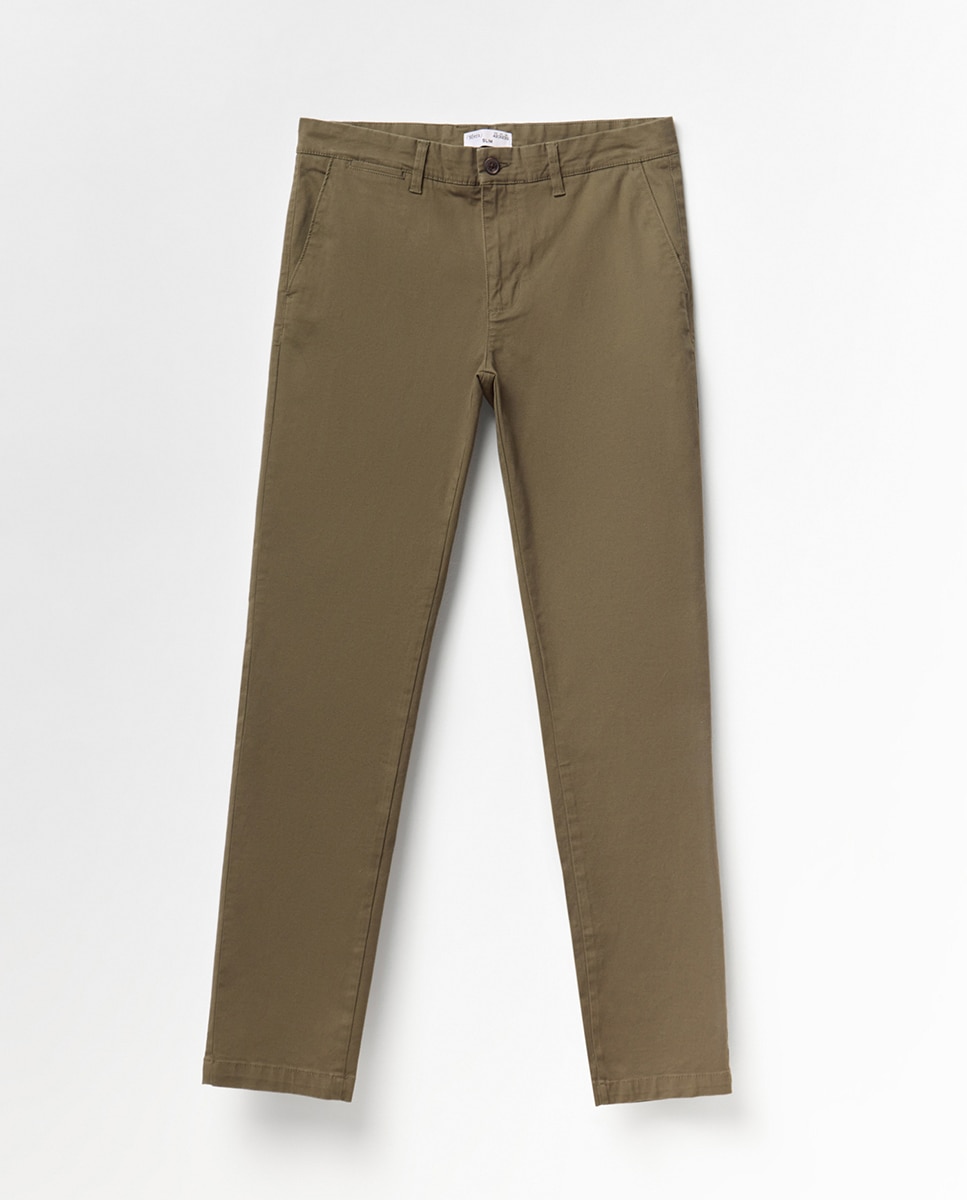 Calças Chino Slim Caqui-5