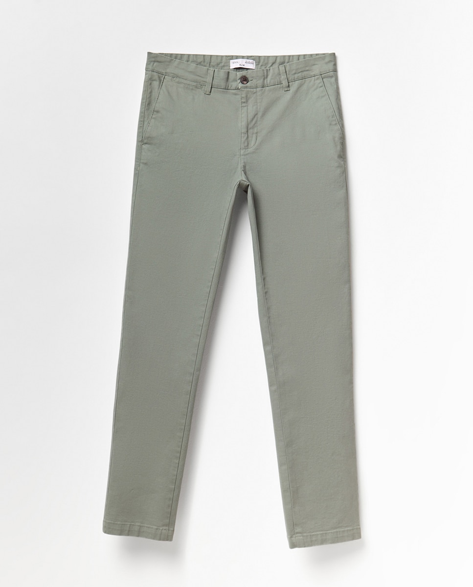 Calças Chino Slim Verde-5