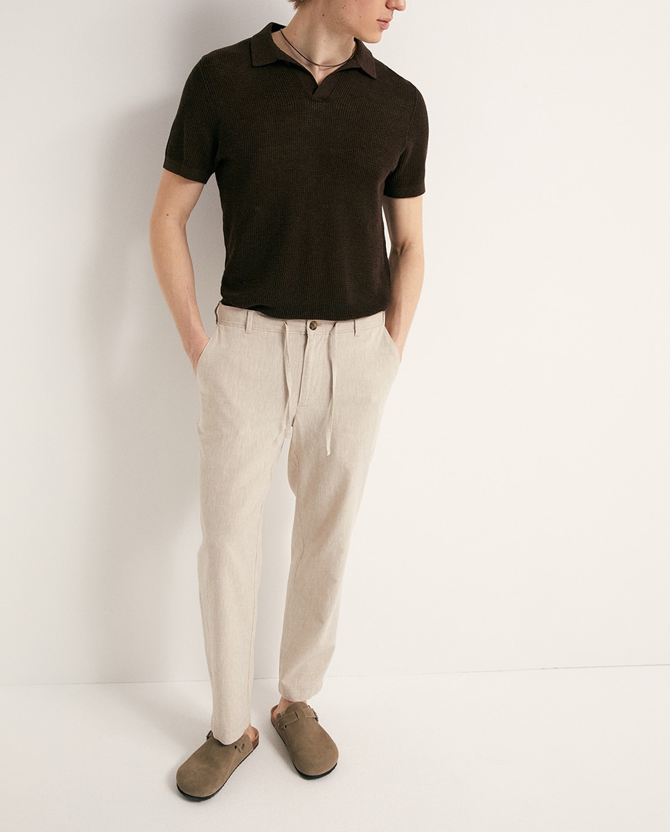 Calças Básicas de Linho Cru-2