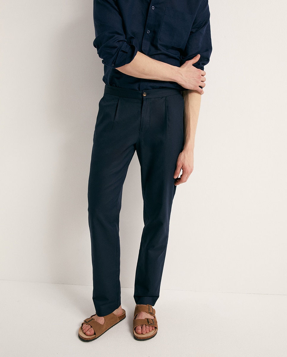 Calças Formais de Linho Azul-marinho-2