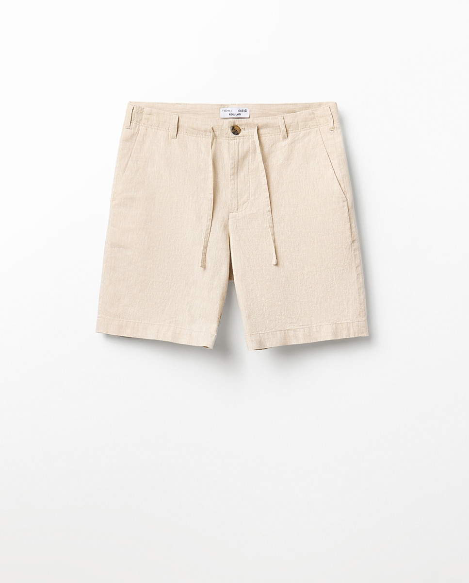 Bermudas de Linho Básicas Cru-5