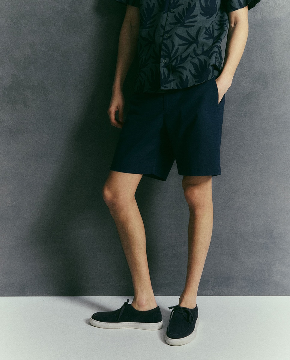 Bermudas de Linho Básicas Marinho-4