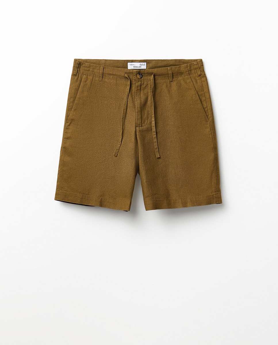Bermudas de Linho Básicas Caqui-6