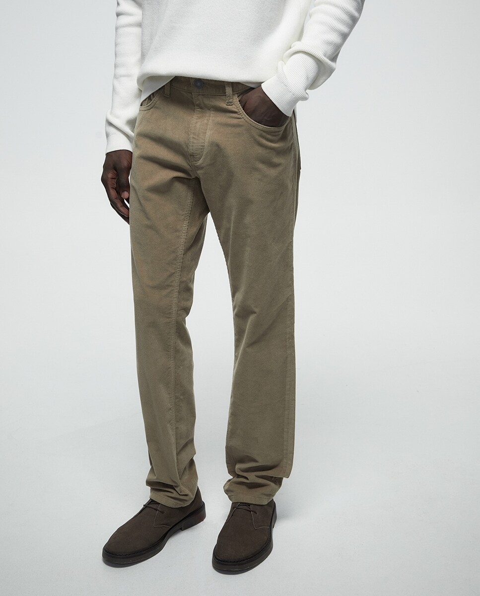 Calças de bombazina Bege-2