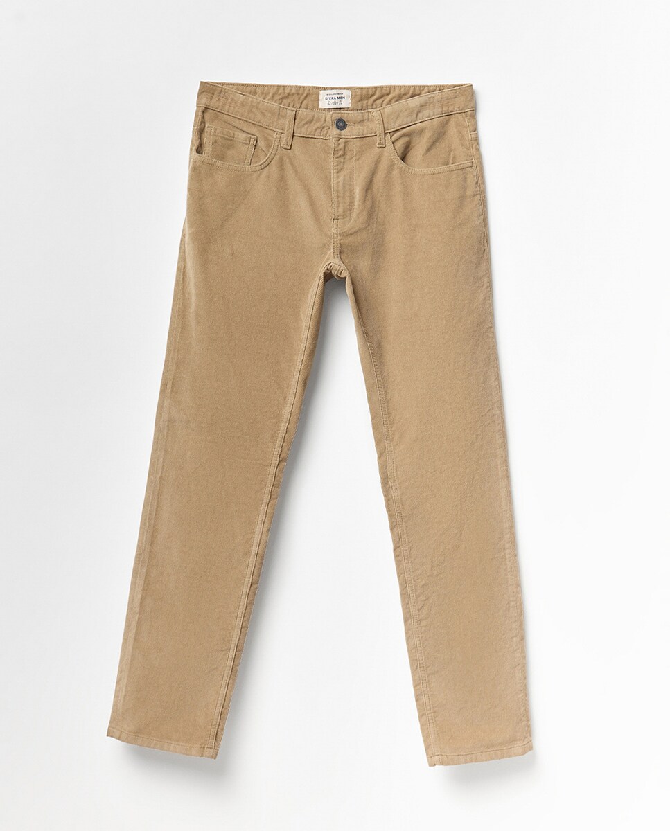 Calças de bombazina Bege-5