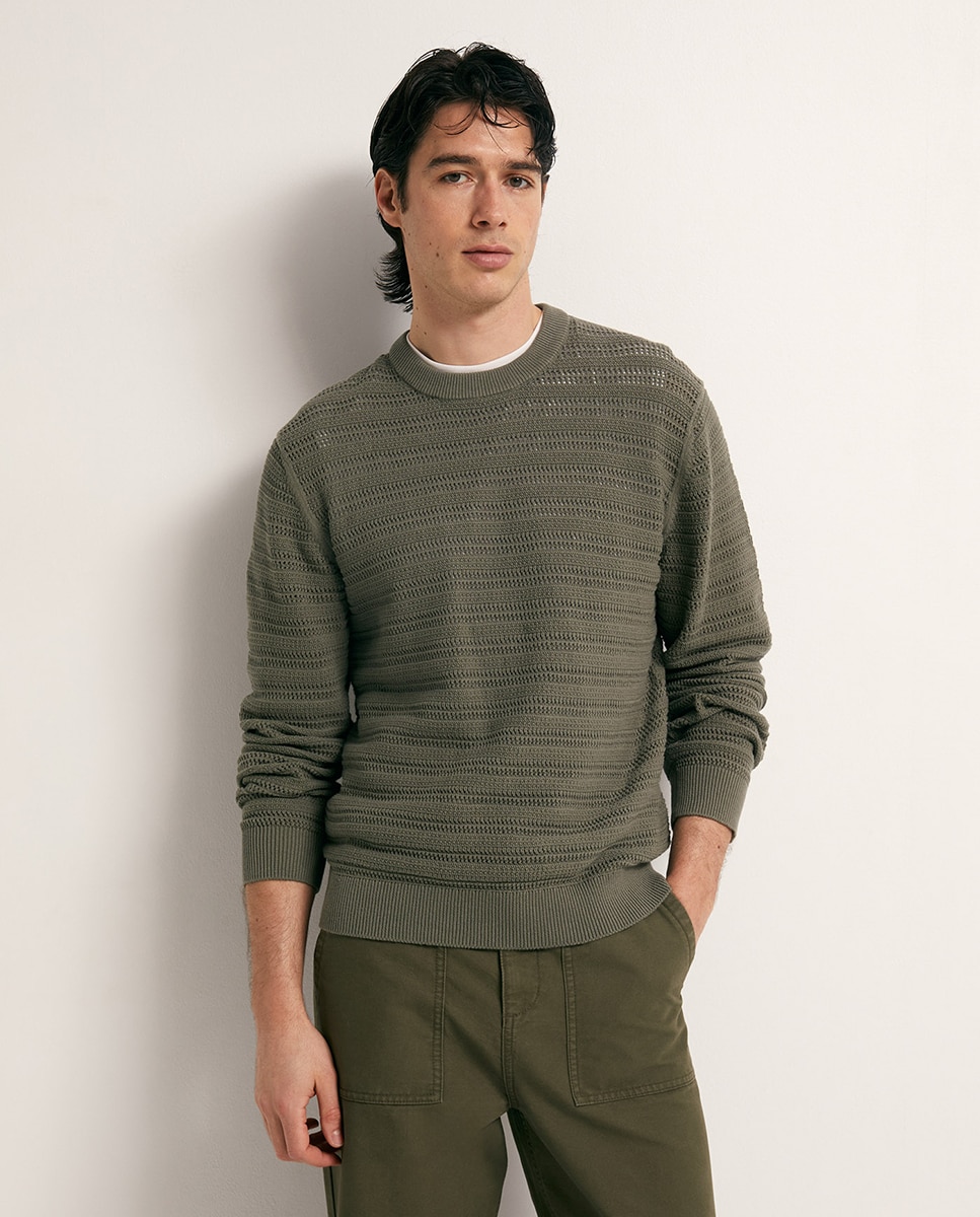 Calças regular de algodão Caqui-3