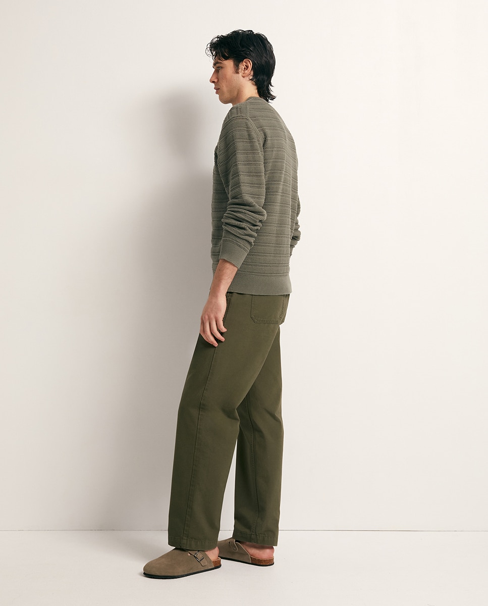 Calças regular de algodão Caqui-4