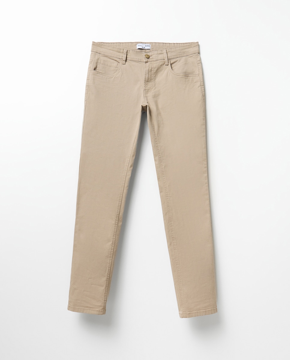 Calças Slim com 5 Bolsos Vison Claro-5
